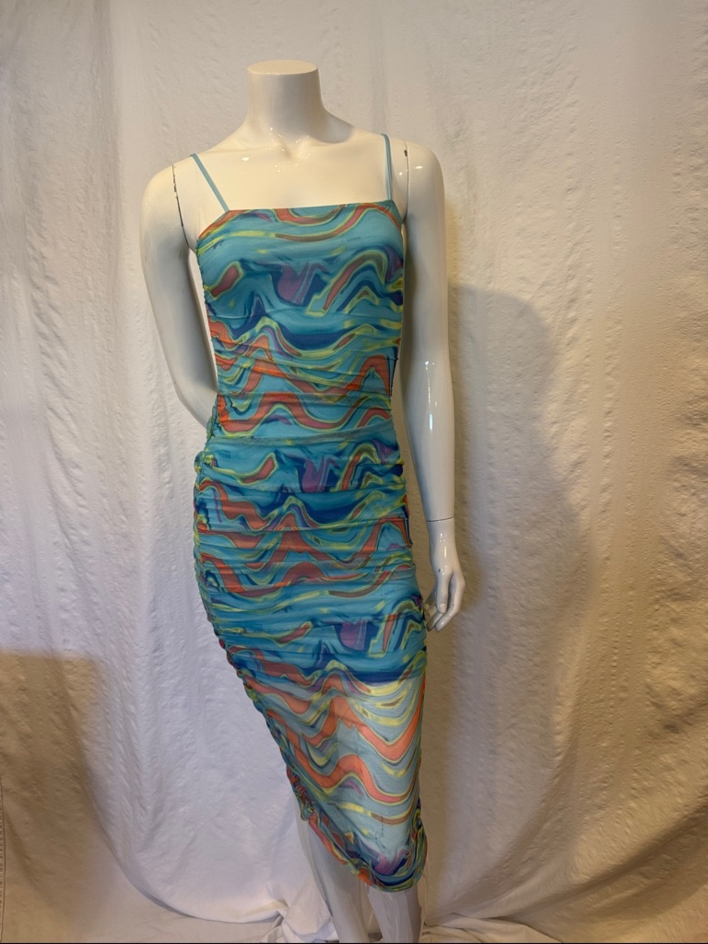 Wild Fable Mesh Ruched Bodycon Dress XS Colorful Y2K Festival